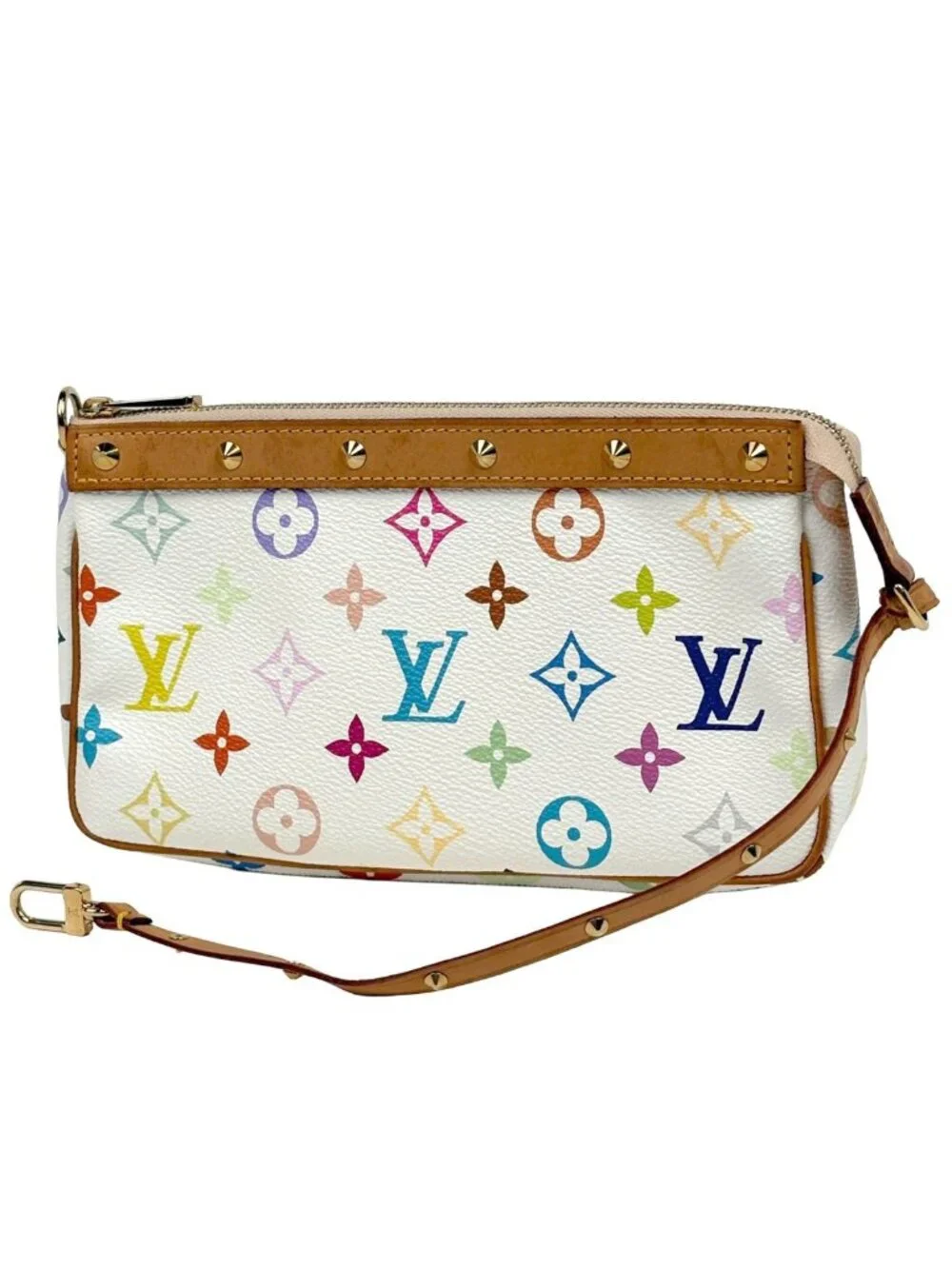 Louis Vuitton Pochette Accessoires Pouch Studs Monogram Multicolor Blanc
